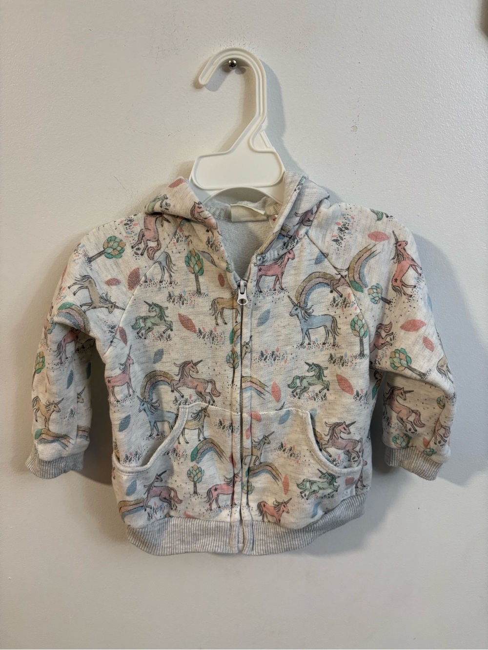 Zara Cream Zip-Up Hoodie with Pastel Unicorn Print 12-18 months